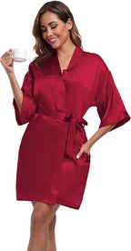 Women's Short Satin Robes Silky Bathrobe Bridesmaid Sleepwear for Wedding Party Getting Ready Solid Color