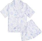 QPANCY Kids Satin Pajamas Sets Baby Boy Girl Button-Down Silk Sleepwear 2 Piece Short Sleeve Loungewear Clothes Set