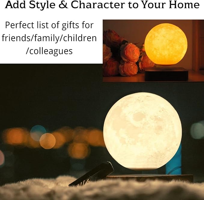 MOOCCI Magnetic Levitating Moon Lamp, 3D Printed Realistic Moon Surface with Warm White Light, Unique Valentine's Day Christmas Gift for Wife Girlfriend Women Mom, Cool Home Decor