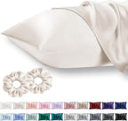 Vielit King Satin Pillowcase for Hair 2pc,Similar to Silk Pillow Cases,Easier Care Than Silk Pillowcase Gifts for Women Men,Beige,20x36 & Envelope Closure and 2 Satin Scrunchies