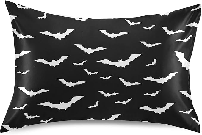 Satin Pillowcase for Hair and Skin, Halloween Bats Silk Pillowcase Soft and Cozy Body Pillow Covers, King Size Satin Pillow Cases with Envelope Closure(20x40 Inch), 1PC