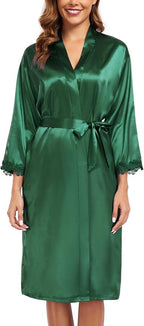 BestWendding Women's Silk Robe Set 2 Pieces Pajamas Sets Sexy Soft Satin Robe with V Neck Camisole Lingerie Nightgown