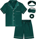 EPLAZA Kids Satin Pajamas Sets Girls Boys Button-Down Silky Pajamas Sleepwear with Hairband Eye Mask Hair Tie