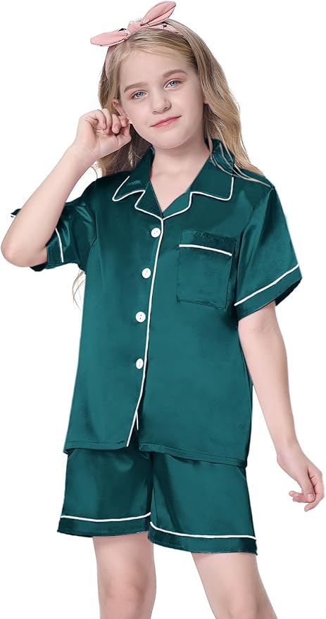 Girls & Womens Satin Pajamas Set, Silk Button-Down Sleepwear 2 Piece Nightwear, 3 Years - Women XXL