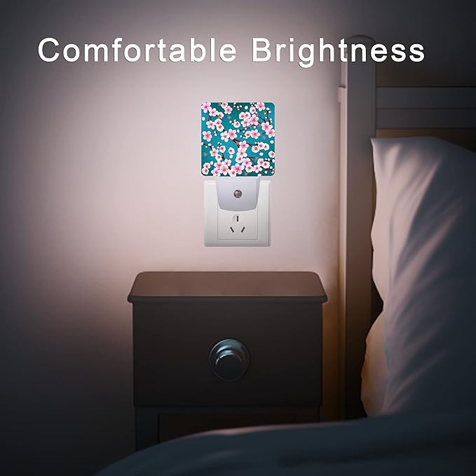 Spring Flowers Night Light,Cherry Blossom Night Lights Plug into Wall Dusk to Dawn Sensor Led Lamp for Women Men,Led Lights for Stairway/Hallway/Bedroom