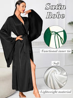 ChiaoLezhee Satin Long Robe For Women, Soft Lightweight Silk, Bride Wedding Night, Bridal Bathrobe Sexy Bathrobes Bridesmaid