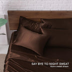 MR&HM Satin Bed Sheets, King Size Sheets Set, 6 Pcs Silky Bedding Set with 15 Inches Deep Pocket for Mattress (King, Brown)