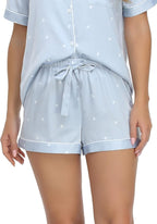 Serenedelicacy Women's Satin Pajama Set 2-Piece Sleepwear Loungewear Button Down Short Sleeve Silky PJ Set