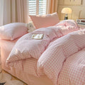 Nayoroom Gingham Duvet Cover Twin Size Pink White Plaid Checkered Comforter Cover 2 Pcs Soft Breathable Washed Microfiber Grid Farmhouse Bedding Set with Pillow Shams