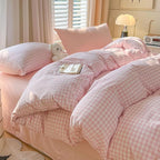 Nayoroom Gingham Duvet Cover Twin Size Pink White Plaid Checkered Comforter Cover 2 Pcs Soft Breathable Washed Microfiber Grid Farmhouse Bedding Set with Pillow Shams