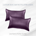 Elegant Comfort 2-Pack Cooling Viscose Satin Pillowcase Set with Hidden Zipper Closure, Silky Smooth for Best Hair and Skin Care-Beautiful Gift Box-2-Piece Satin Pillowcase Set, King, Purple