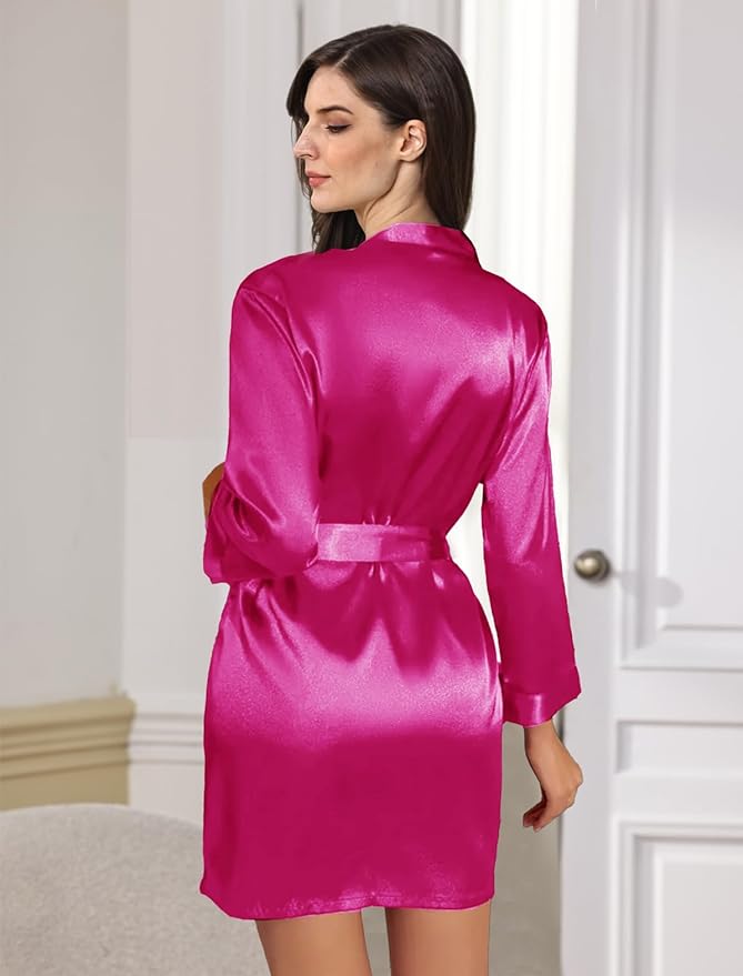 WJing Yi Jia Womens Satin Kimono Robe Silky Robes Floral Bathrobe Bride Bridesmaid Wedding Bridal Dressing Gown Loungewear