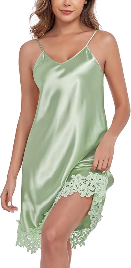 BestWendding Women's Silk Robe Set 2 Pieces Pajamas Sets Sexy Soft Satin Robe with V Neck Camisole Lingerie Nightgown