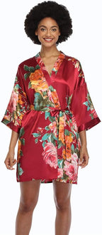 MissNina Women's Floral Satin Kimono Robes Short Silky Bridesmaid Robes Sleepwear