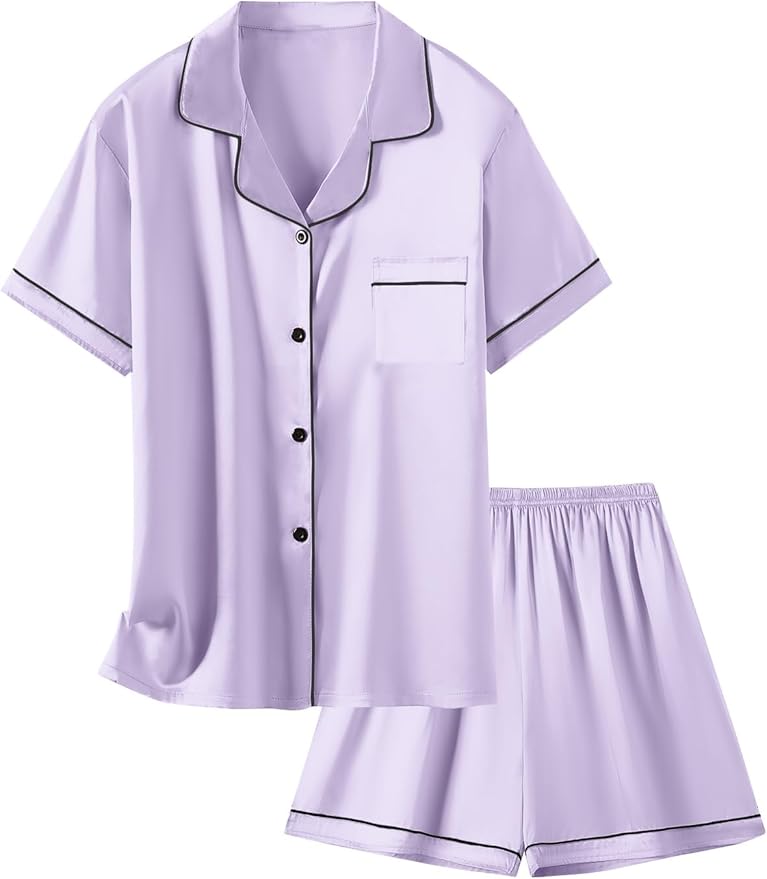 Girls & Womens Satin Pajamas Set, Silk Button-Down Sleepwear 2 Piece Nightwear, 3 Years - Women XXL