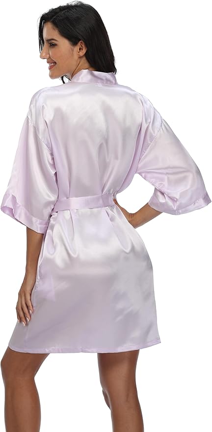 Women's Satin Kimono Robe Wedding Getting Ready Silky Bathrobe Short Bridesmaid Dressing Gown