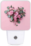 Roses Night Lights Plug Into Wall, Floral Romantic Eucalyptus Heart Shape Spring Peach Compact Plug in Outlet Night Light Led Lamp for Entryway Garage Stairs Decor 1pcs