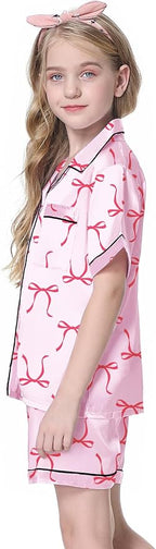 Girls & Womens Satin Pajamas Set, Silk Button-Down Sleepwear 2 Piece Nightwear, 3 Years - Women XXL