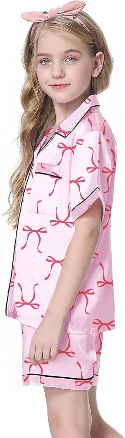 Girls & Womens Satin Pajamas Set, Silk Button-Down Sleepwear 2 Piece Nightwear, 3 Years - Women XXL