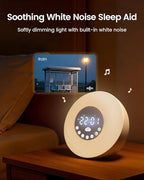 Glocusent 2×5W Stereo Sunrise Alarm Clock, Sleep Aid with Timer, 14 White Noise Tracks, 8 Color Night Light, 10-Level Dimming, Bluetooth Speaker/FM/TF, Dual Alarms with Snooze, Gift for Adults & Kids
