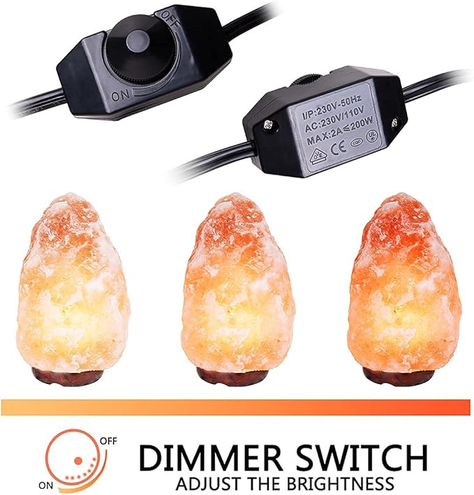 Himalayan Salt Lamp Cord Replacement with Dimmer Switch(2-Pack) and E12 Halogen Salt Lamp Bulbs(6-Pack)