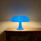 25W Blue Mushroom Lamp, LED Retro Table Lamp with 3 Color Temperatures and 4 Bulbs, Mid Century Modern Nightstand Light for Bedroom, Living Room, Office Aesthetic Decor, US Plug Powered, E14 Sockets
