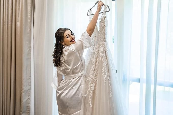Giova Women's Satin Robe Bride & Bridesmaid Wedding Party Bathrobe Short Kimono Gown