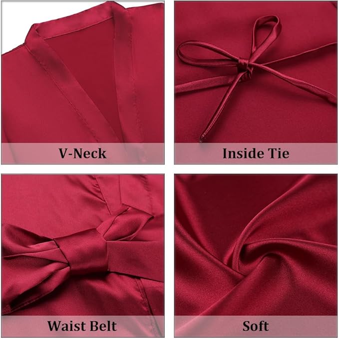 Women's Short Satin Robes Silky Bathrobe Bridesmaid Sleepwear for Wedding Party Getting Ready Solid Color