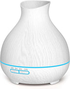 BZseed Aromatherapy Essential Oil Diffuser 550ml 12 Hours White Wood Grain Aroma Diffuser with Timer for Large Room, Home, Baby Bedroom, Waterless Auto Shut-Off, 7 Colors Lights Changing