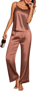 Ekouaer Women Silk Satin Pajamas Sleeveless Pjs Set 2 Piece Summer Loungewear Sleepwear with Pockets S-XXL