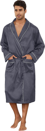 Vulcanodon Men’s Satin Robe Lightweight,Men's Luxurious Silk Kimono Bathrobe