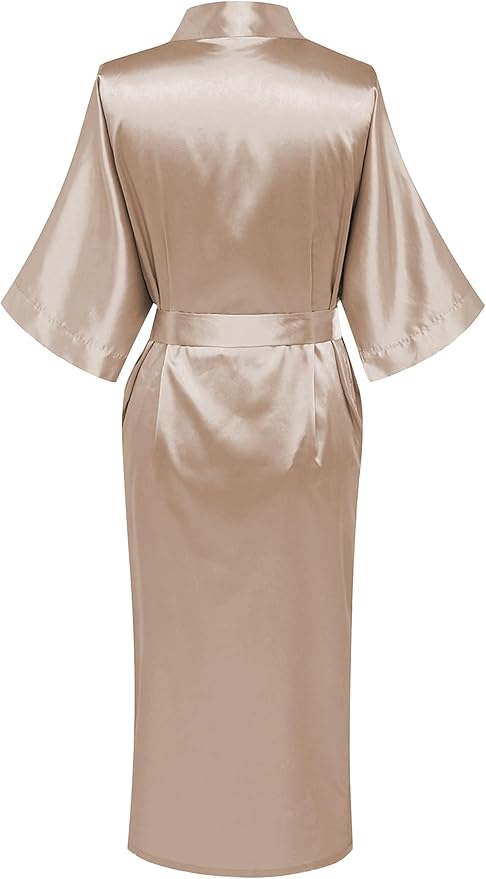 Womens Long Silky Robe Satin Kimono Robes Silk Bathrobe for Wedding Party Full Length Dressing Gown