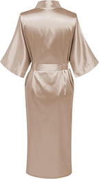 Womens Long Silky Robe Satin Kimono Robes Silk Bathrobe for Wedding Party Full Length Dressing Gown