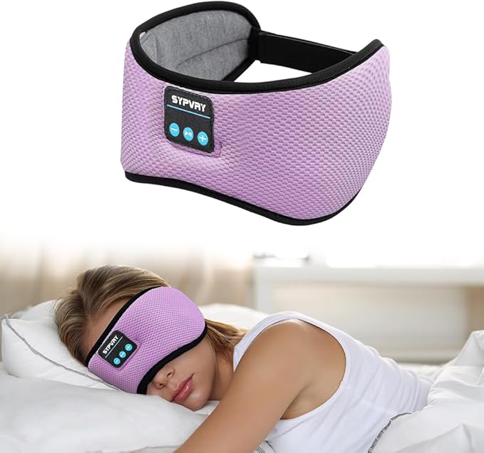 Bluetooth Headphones Headband Eye Mask Wireless Bluetooth Sleep Mask for Side Sleepers Velcro Adjustable Bluetooth 5.3 Speaker Microphones Airplane Travel Light Blocking Music Eye Cover, Purple