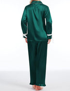 SWOMOG Womens Silk Satin Pajamas Set Long Sleeve Button Down Sleepwear 2 Piece Lounge Set Pj Set XS-3XL