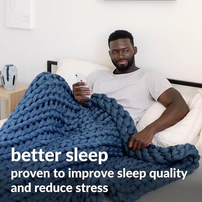 Nuzzie Original Knit Weighted Blanket - Breathable, Cooling, Hand Made Knit Throw Blanket for Sleep - Machine Washable, Stylish Decor Design (Dusty Blue, Throw | 12lbs | 44"x60")
