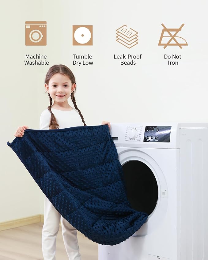 Mr. Sandman Weighted Blanket 10LBS 41 x 60 Inches, Minky Dots Heavy Blanket with Glass Beads, Soft and Cooling for School and Home, Navy Blue