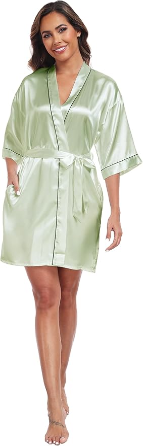 Women Satin Robes Short Silk Kimono Robe Lightweight Bridal Party Robes Bride Bridesmaids Ladies Loungewear Sleepwear