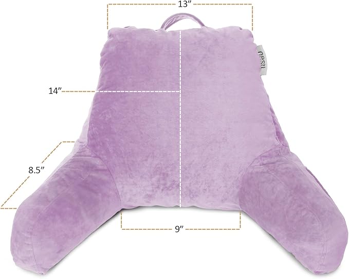 Clara Clark Reading Pillow for Kids & Teens with Shredded Memory Foam, Backrest Pillows for Reading, Watching, and Gaming, Use on The Couch, Bed, or Floor, Adjustable Support, Washable Cover Lavender