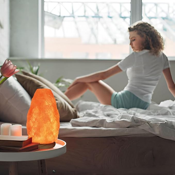 Himalayan Pink Salt Lamp with On/Off Switch – Natural Crystal Salt Rock Lamp, Hand Carved Himalayan Salt Lamp with Wooden Base, Night Light for Bedroom, Home Decor & Relaxation, lampara de sal
