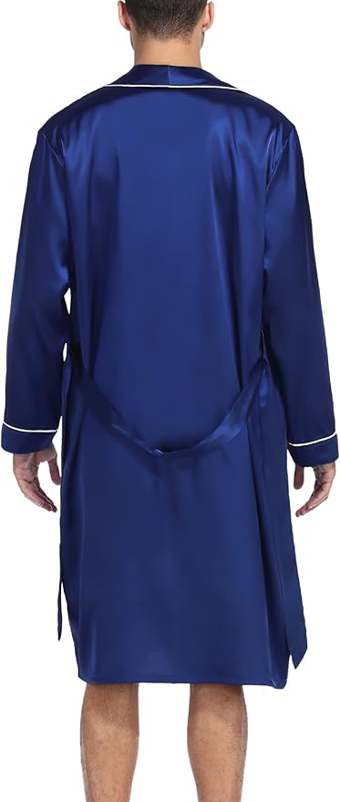 SWOMOG Men's Satin Robe Silky Kimono Bathrobe with Shorts Set Lightweight Soft Loungewear Nightwear