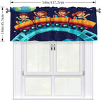 Children Riding Space-Themed Train, Night Sky Curtain Valance Peach Skin Velvet Printed Window Valance with Rod Pocket Light Filtering for Kitchen Bathroom 54x18in