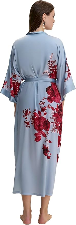 Kihnop Women's Floral Long Kimono Robe Long Satin Robe Long Silk Robe Ladies Kimonos Silky Bathrobe Cover Up, One Size