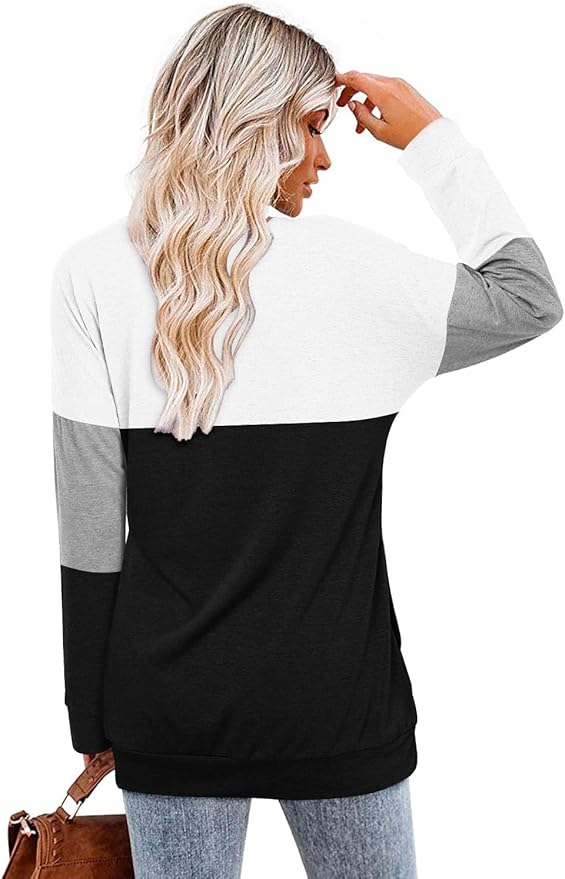 Magritta Women's Long Sleeve Leopard Color Block Tunic Comfy Crewneck T Shirt Tops Black XL