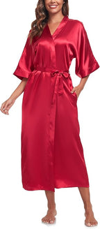 Womens Long Silky Robe Satin Kimono Robes Silk Bathrobe for Wedding Party Full Length Dressing Gown