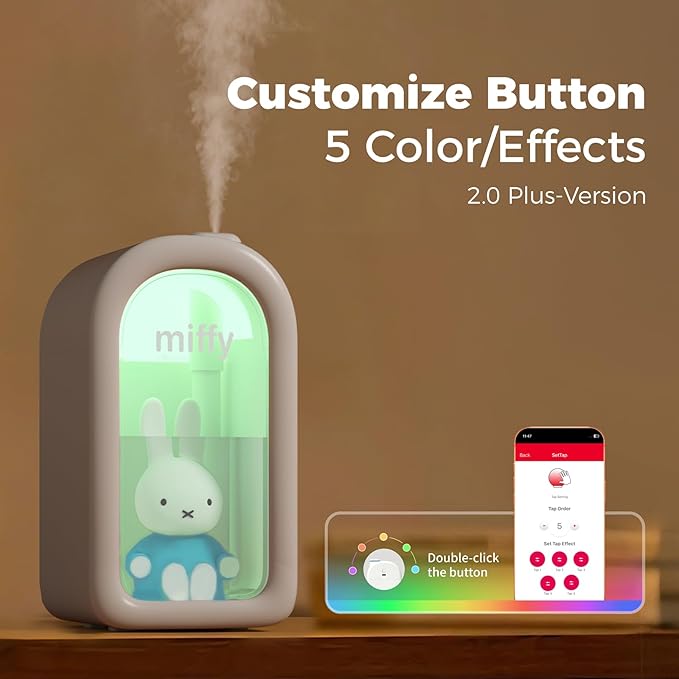 Mipow X Miffy Cool Mist Humidifier - Ultrasonic Quiet Humidifiers, Mini Cute Humidifier with Night Light, 380ml Humidifiers for Bedroom，App-Controlled RGB Light (2.0 Plus-Version) - Blue