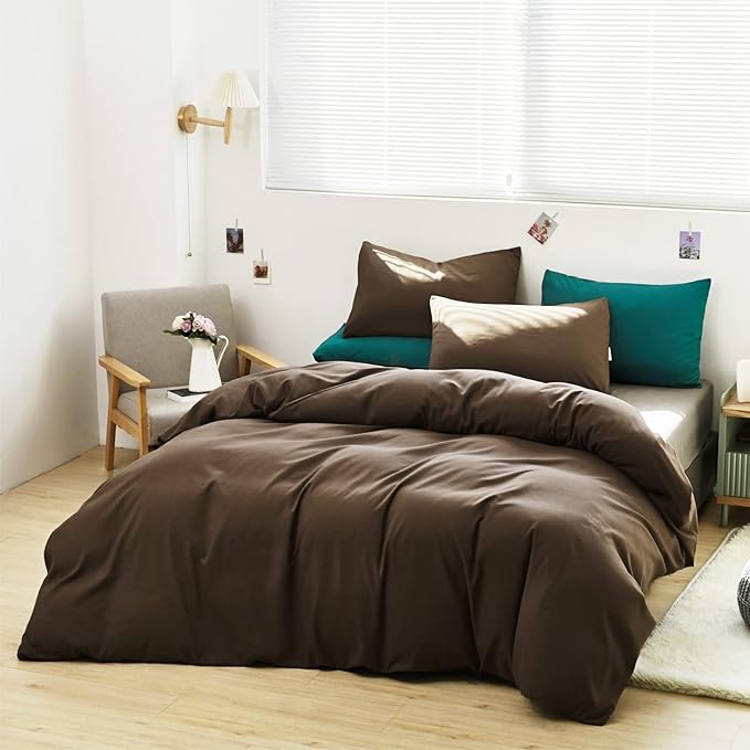 Luxlovery Brown Comforter Set Twin Chestnut Brown Bedding Comforter Set Chocolate Color Solid Soft Breathable Blanket Quilts Dark Color 3 Piece Bedding Set for Women Men Teens Adults