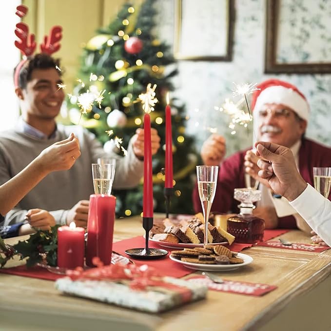 12-Pack Red Taper Candles, 10 Inch Unscented Dripless Candlesticks, Long-Lasting Burn Time of 7-8 Hours, Perfect for Christmas Home Décor Wedding Dinner