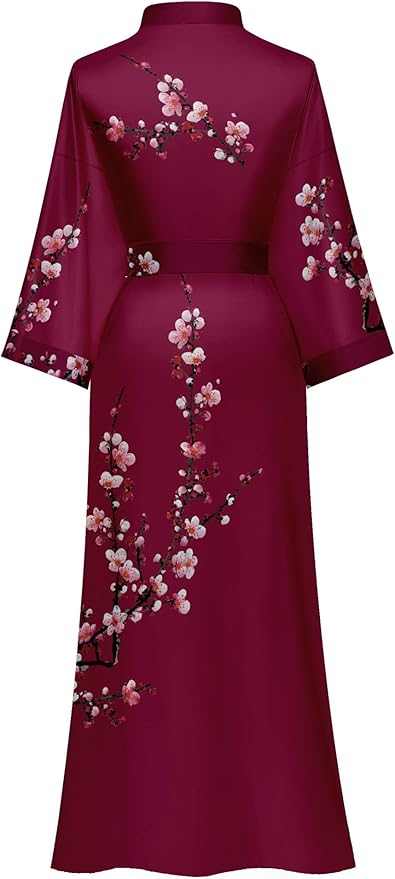 Kihnop Women's Floral Long Kimono Robe Long Satin Robe Long Silk Robe Ladies Kimonos Silky Bathrobe Cover Up, One Size