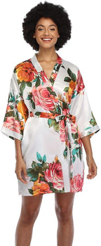 MissNina Women's Floral Satin Kimono Robes Short Silky Bridesmaid Robes Sleepwear